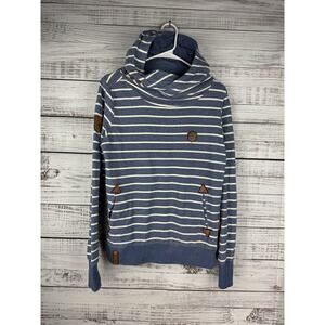 Naketano Blue Stripes Pullover Fleece Hoodie Women's Size Large Native Casual